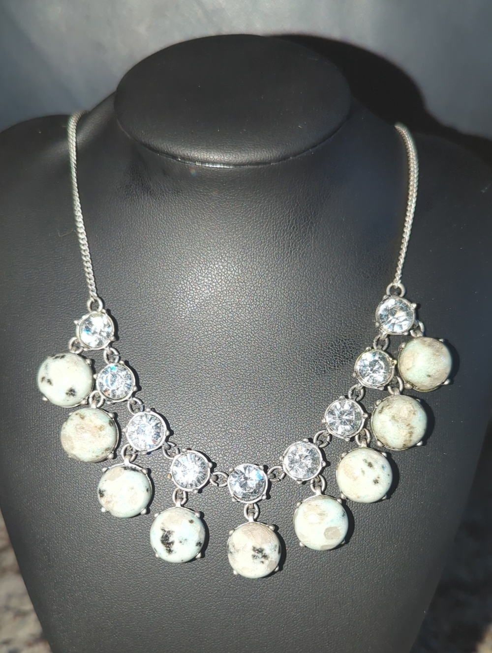 Elegant Mint Stone and Crystal Statement Necklace